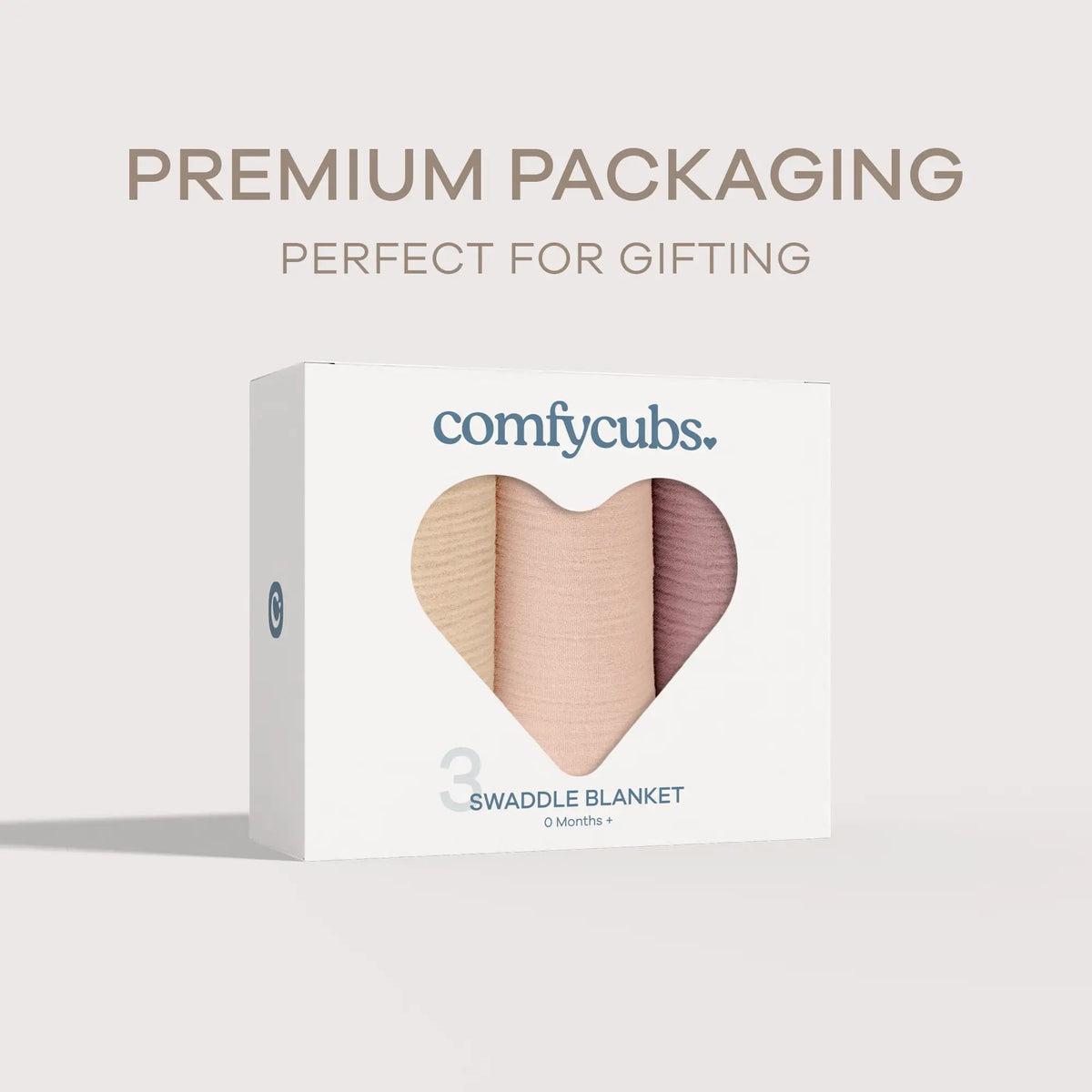 Comfy Cubs Muslin Swaddle Blankets, 42” x 42” in Cream, Blush, Mauve, Pack of 3 - 