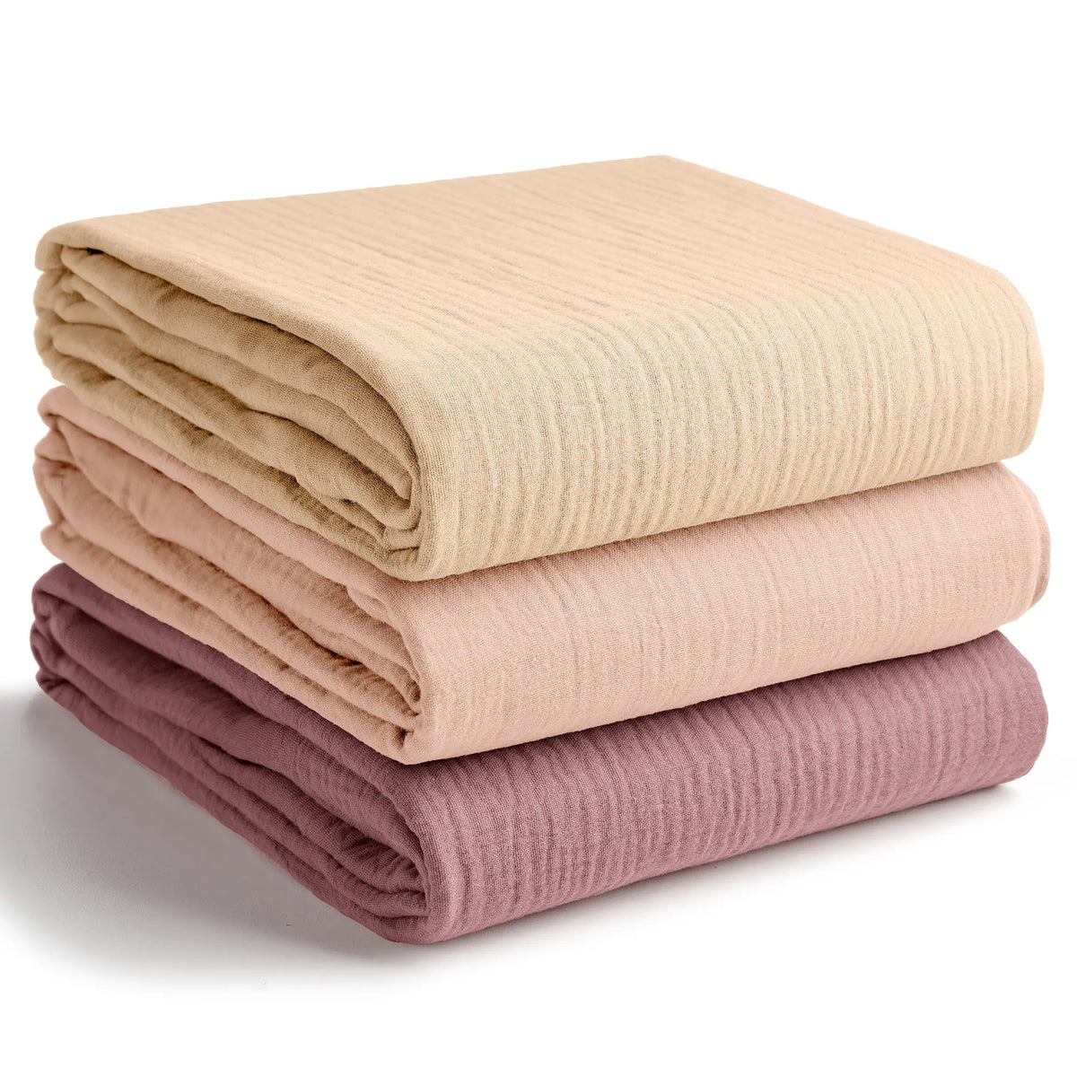 Comfy Cubs Muslin Swaddle Blankets, 42” x 42” in Cream, Blush, Mauve, Pack of 3 - 