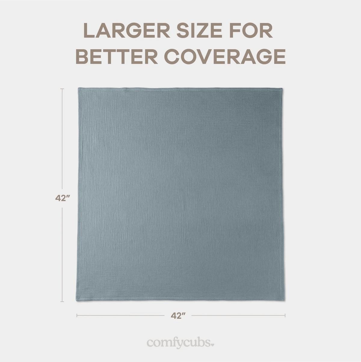 Comfy Cubs Muslin Swaddle Blankets, 42” x 42” in Heather Blue, Pacific Blue, Fern, Pack of 3 - 