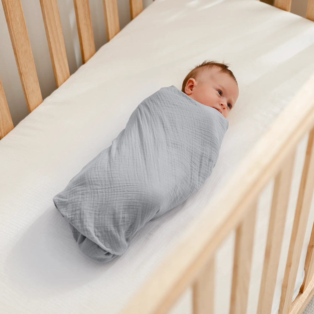 Comfy Cubs Muslin Swaddle Blankets, 42” x 42” in Heather Blue, Pacific Blue, Fern, Pack of 3 - 