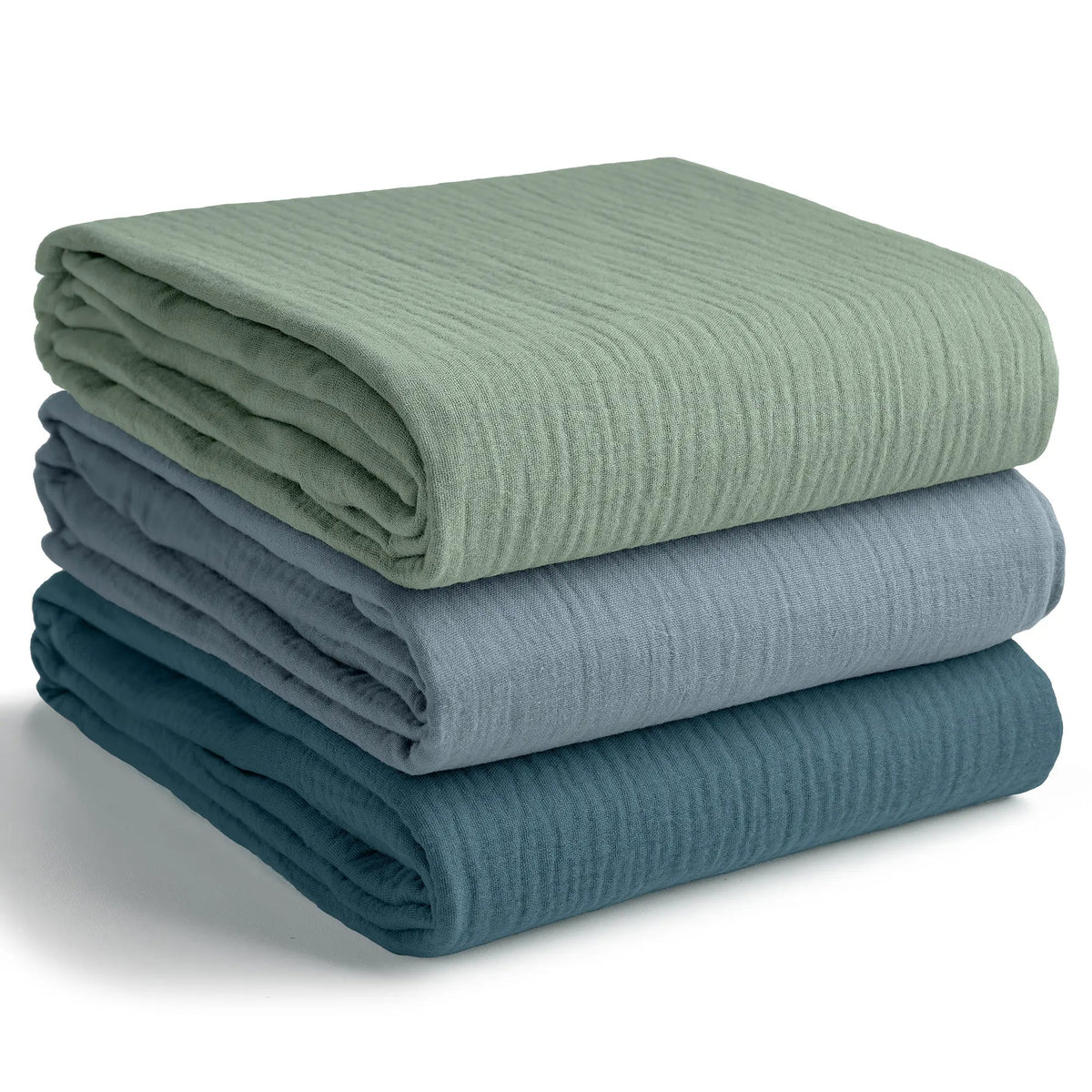 Comfy Cubs Muslin Swaddle Blankets, 42” x 42” in Neptune, Pacific Blue, Fern, Pack of 3 - 