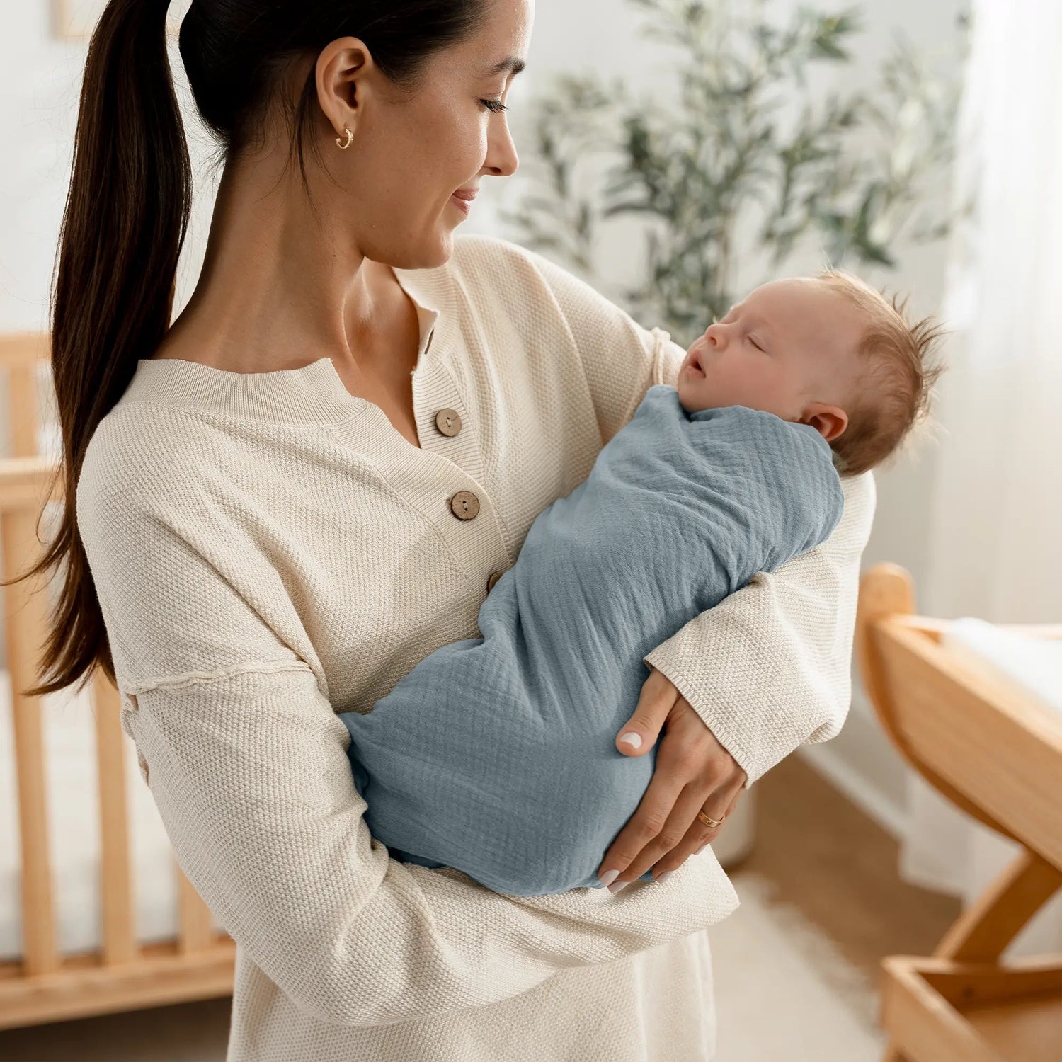 Comfy Cubs Muslin Swaddle Blankets, 42” x 42” in Neptune, Pacific Blue, Fern, Pack of 3 - 