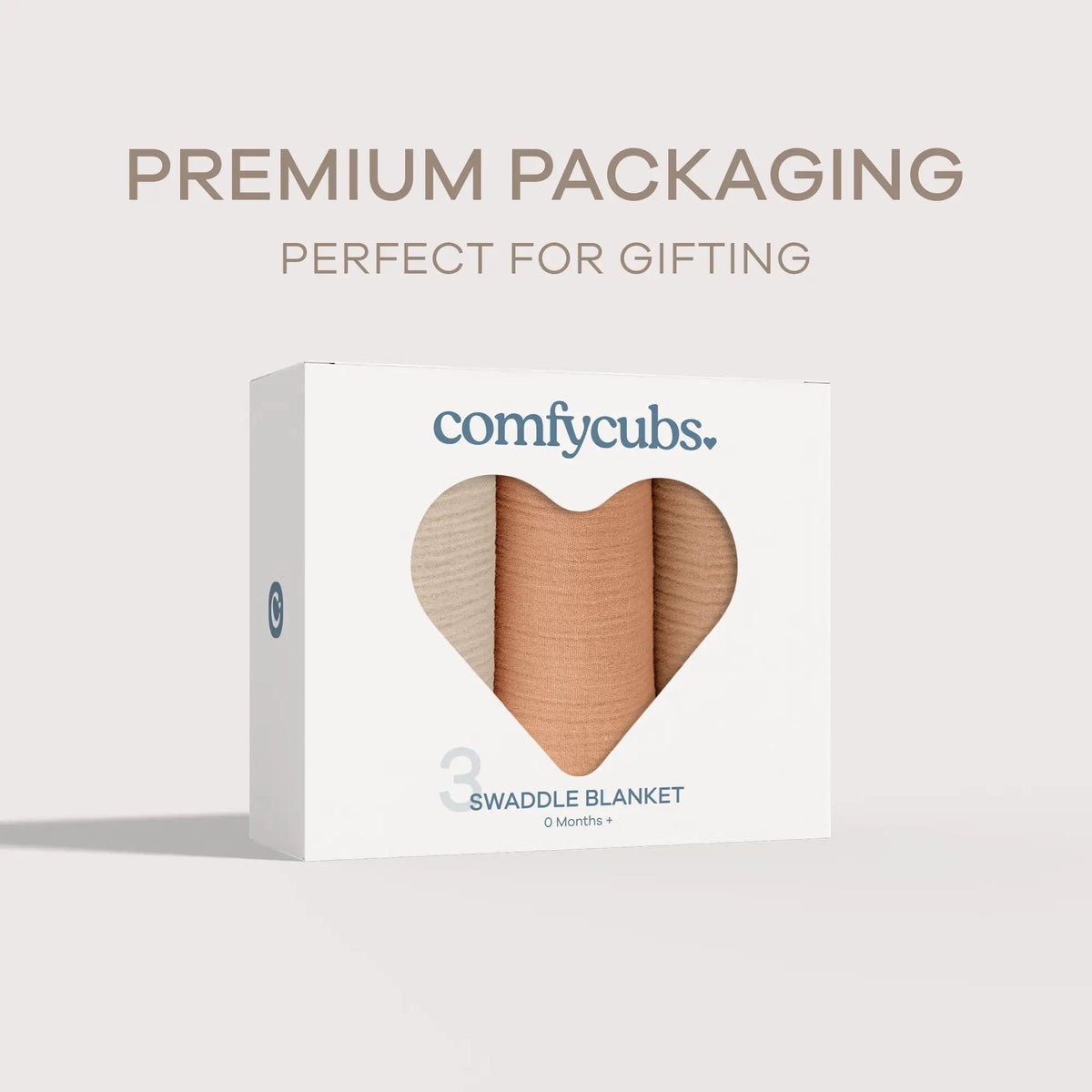 Comfy Cubs Muslin Swaddle Blankets, 42” x 42” in Sand, Cedar, Caramel, Pack of 3 - 