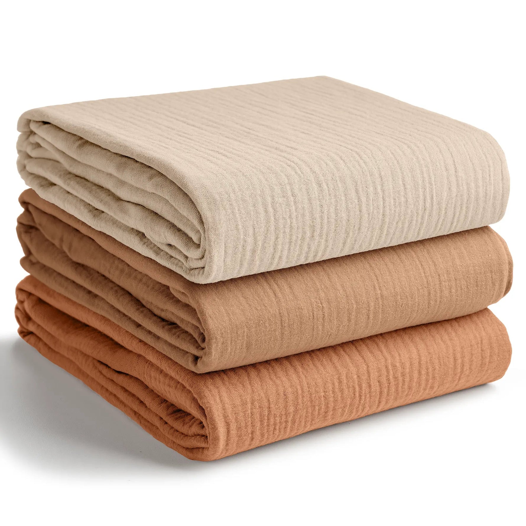 Comfy Cubs Muslin Swaddle Blankets, 42” x 42” in Sand, Cedar, Caramel, Pack of 3 - 