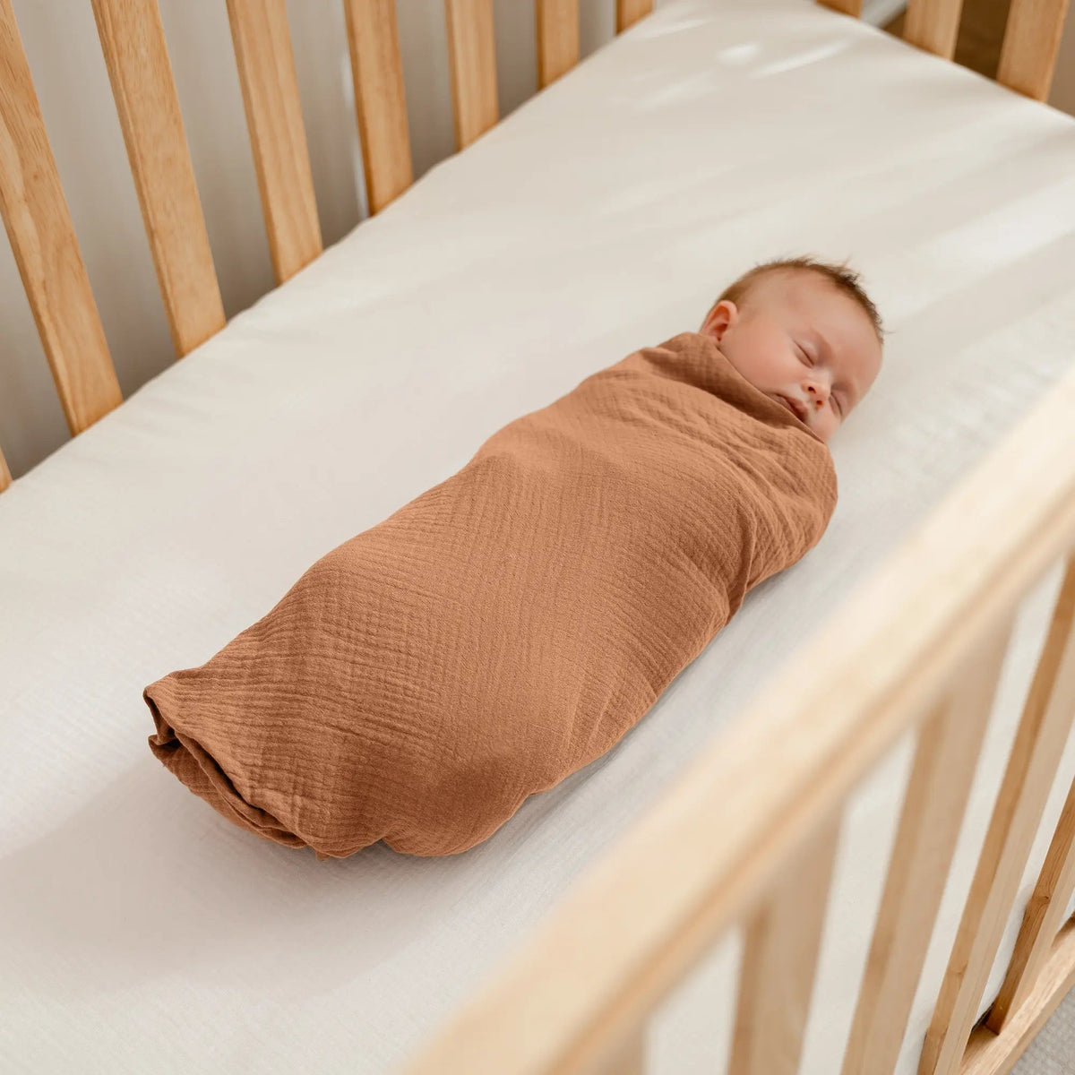 Comfy Cubs Muslin Swaddle Blankets, 42” x 42” in Sand, Cedar, Caramel, Pack of 3 - 