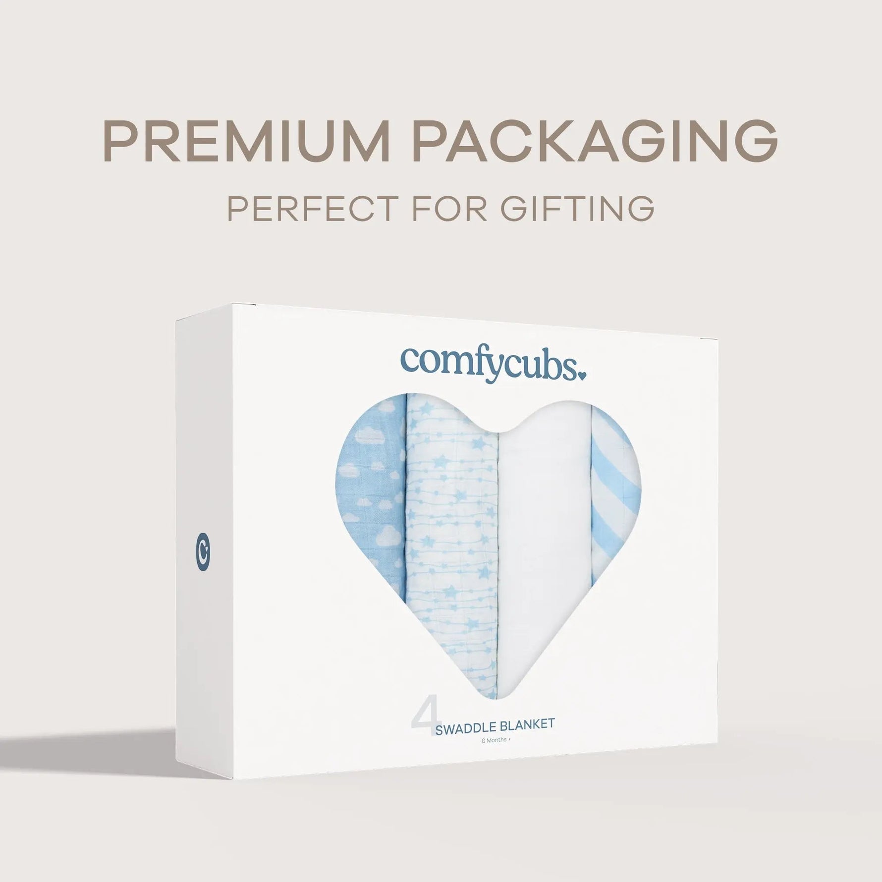 Comfy Cubs Muslin Swaddle Blankets 47” x 47” in Blue, 4 Pack - 