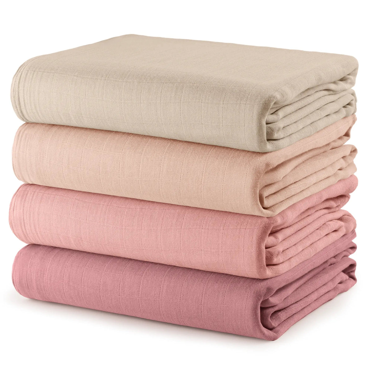 Comfy Cubs Muslin Swaddle Blankets 47” x 47” in Cream, Blush, Bold Blush, Mauve, 4 Pack - 