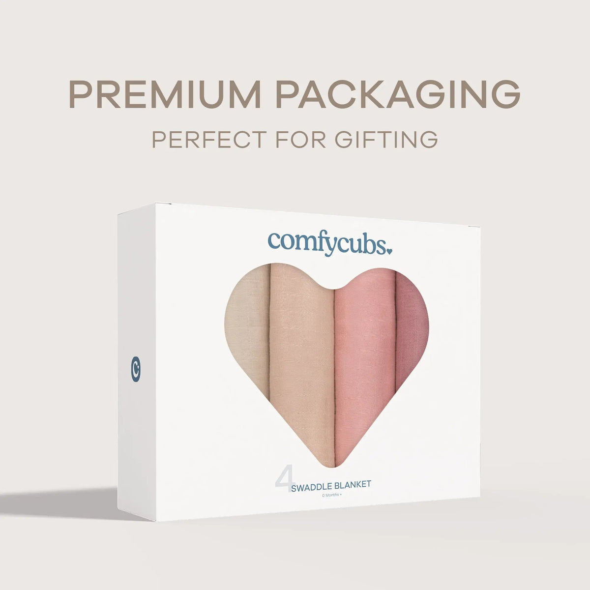 Comfy Cubs Muslin Swaddle Blankets 47” x 47” in Cream, Blush, Bold Blush, Mauve, 4 Pack - 