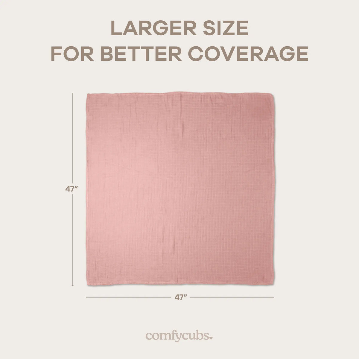 Comfy Cubs Muslin Swaddle Blankets 47” x 47” in Cream, Blush, Bold Blush, Mauve, 4 Pack - 