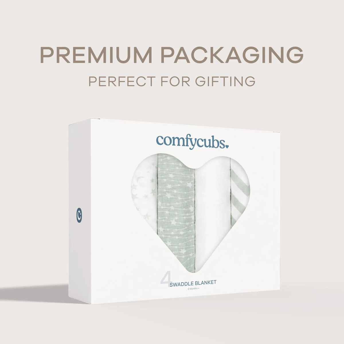 Comfy Cubs Muslin Swaddle Blankets 47” x 47” in Green, 4 Pack - 