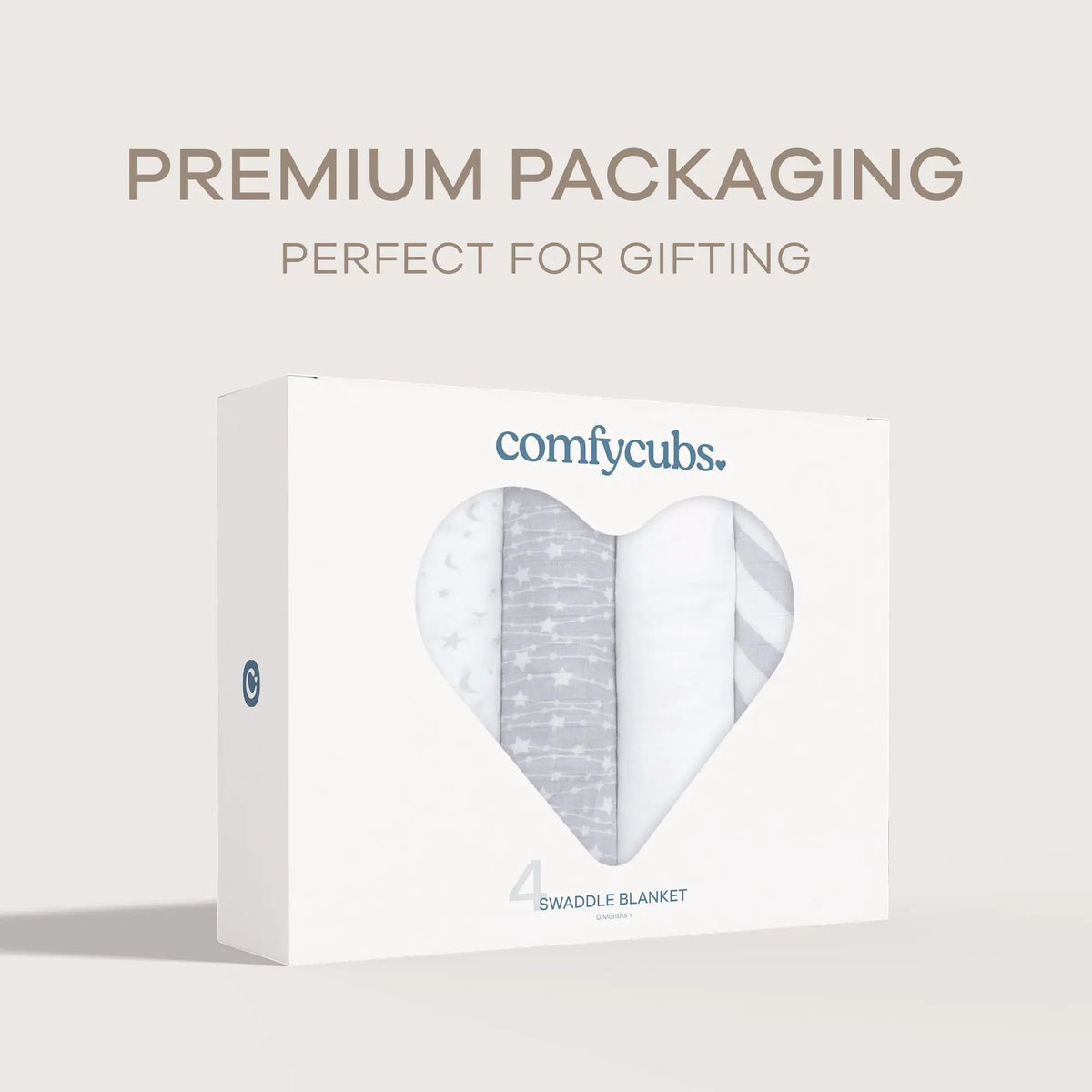 Comfy Cubs Muslin Swaddle Blankets 47” x 47” in Grey, 4 Pack - 