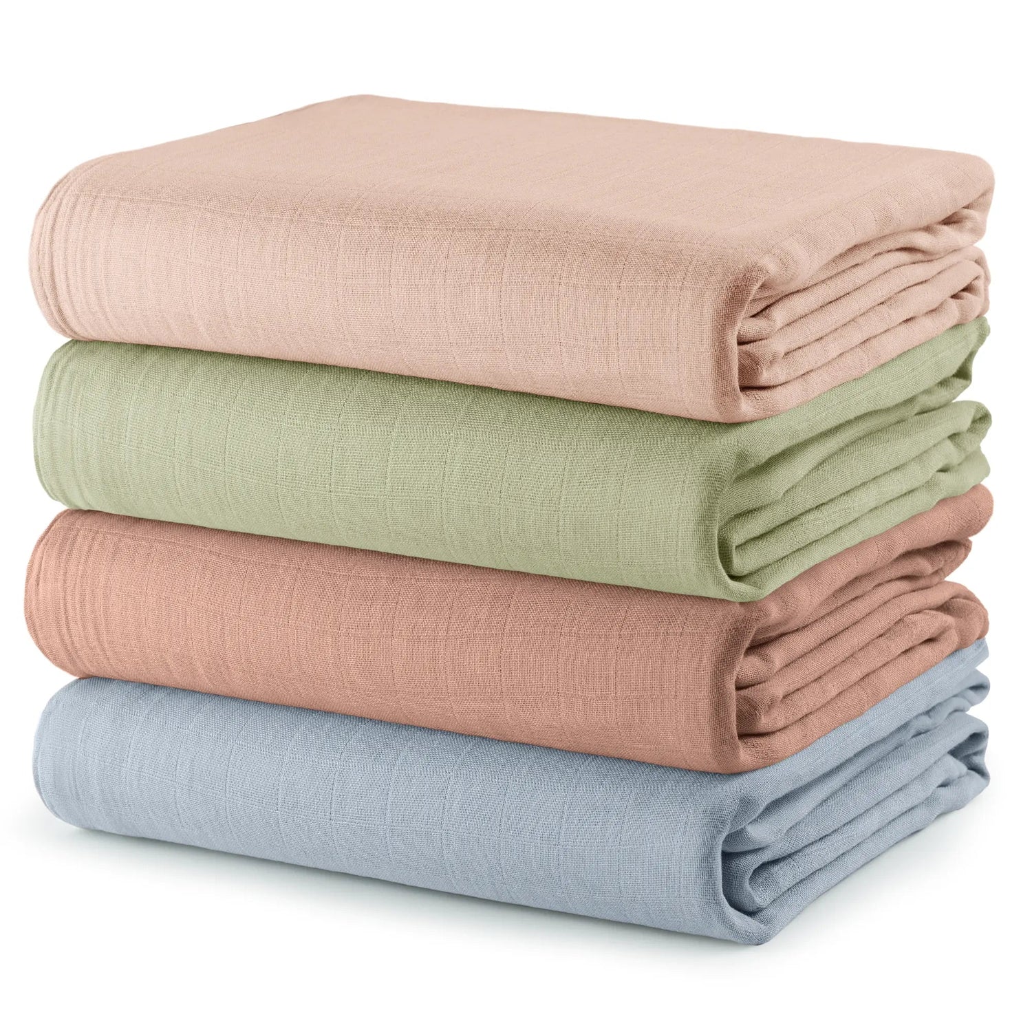 Comfy Cubs Muslin Swaddle Blankets 47” x 47” in Pacific Blue, Cedar, Sage, Blush, 4 Pack - 