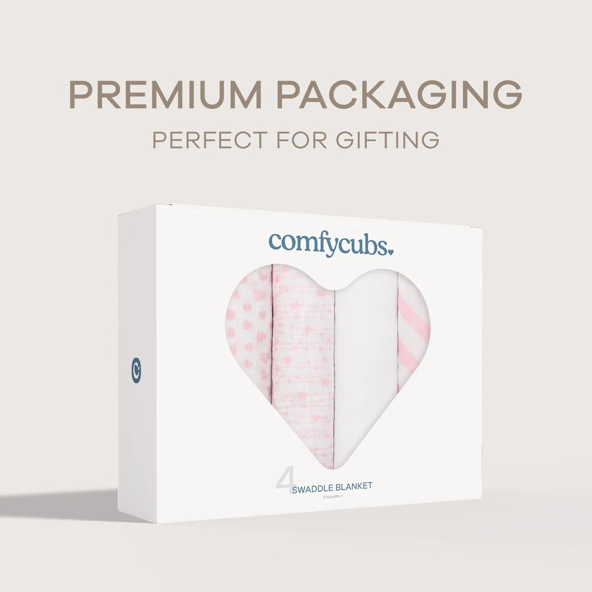 Comfy Cubs Muslin Swaddle Blankets 47” x 47” in Pink, 4 Pack - 