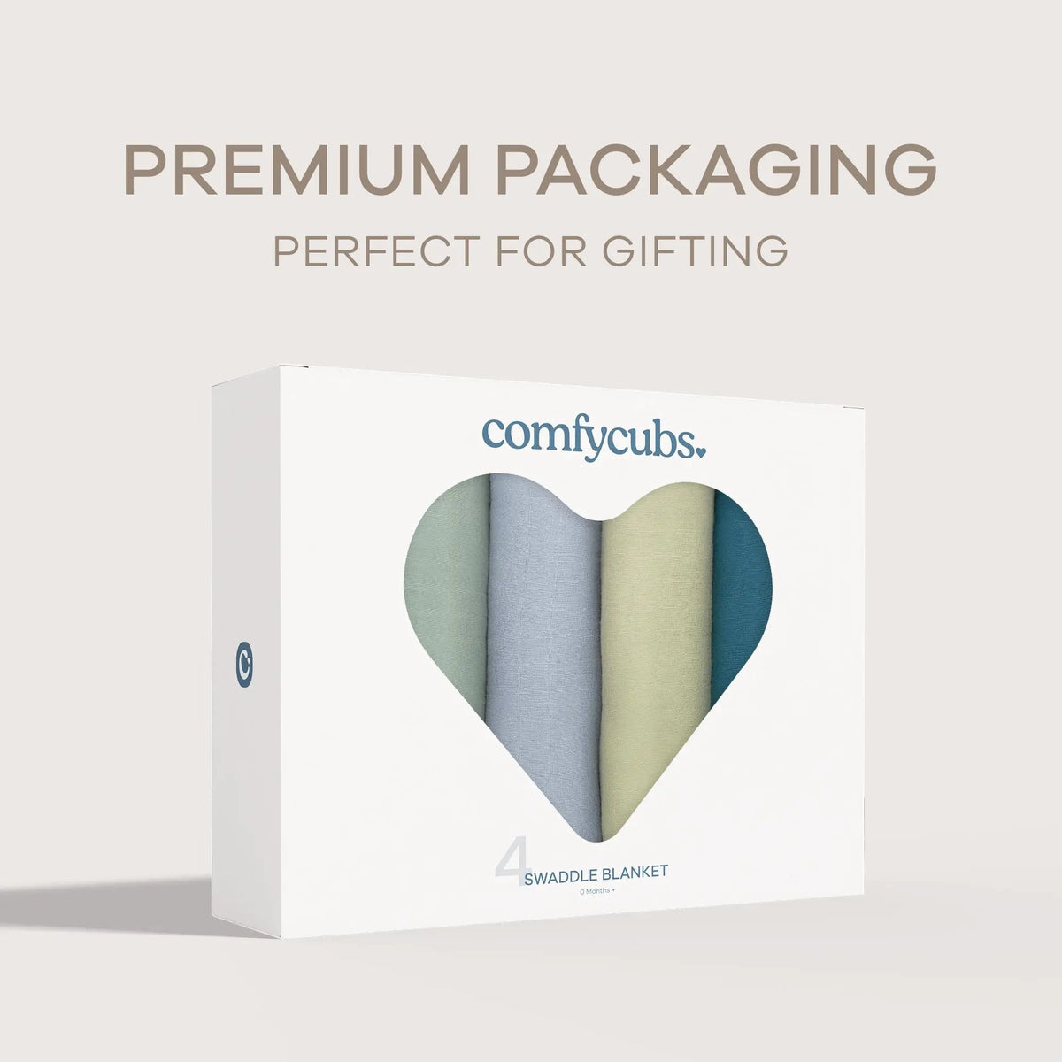 Comfy Cubs Muslin Swaddle Blankets 47” x 47” in Sage, Pacific Blue, Fern, Neptune, 4 Pack - 