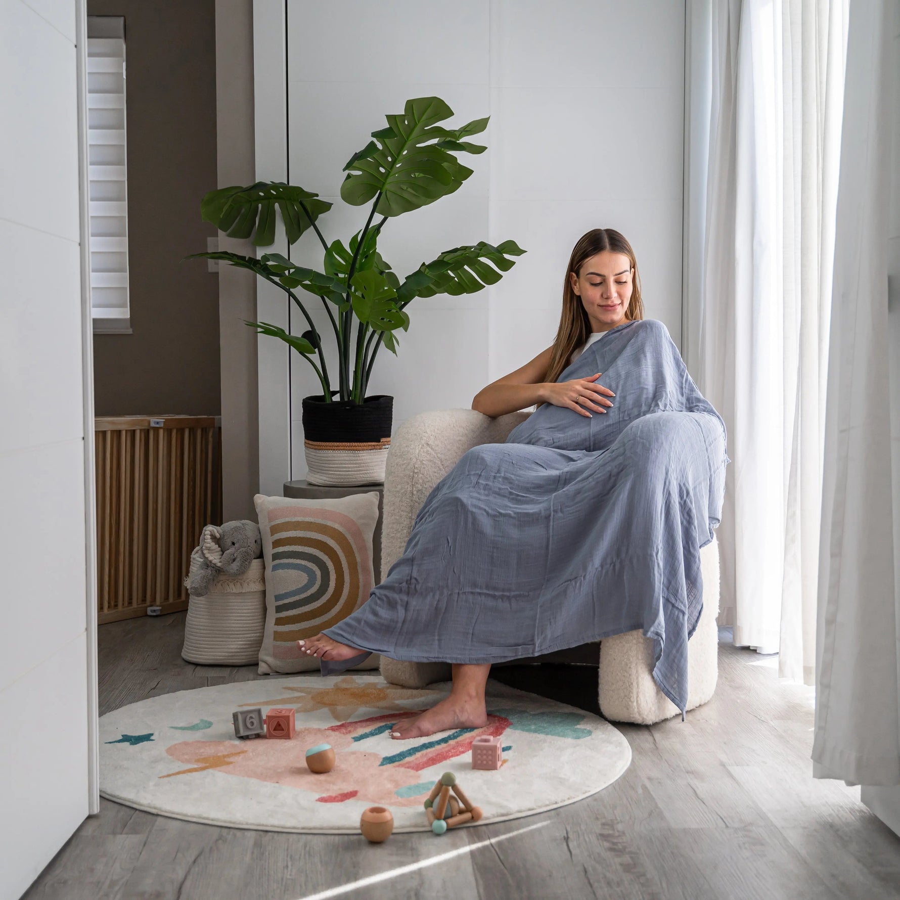 Comfy Cubs Muslin Swaddle Blankets 47” x 47” in Sage, Pacific Blue, Fern, Neptune, 4 Pack - 