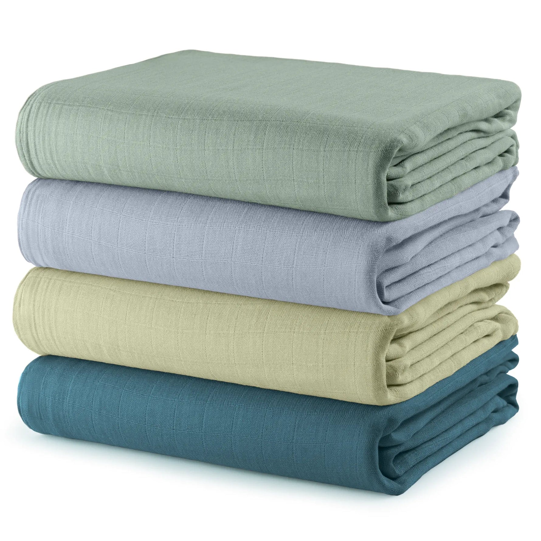 Comfy Cubs Muslin Swaddle Blankets 47” x 47” in Sage, Pacific Blue, Fern, Neptune, 4 Pack - 