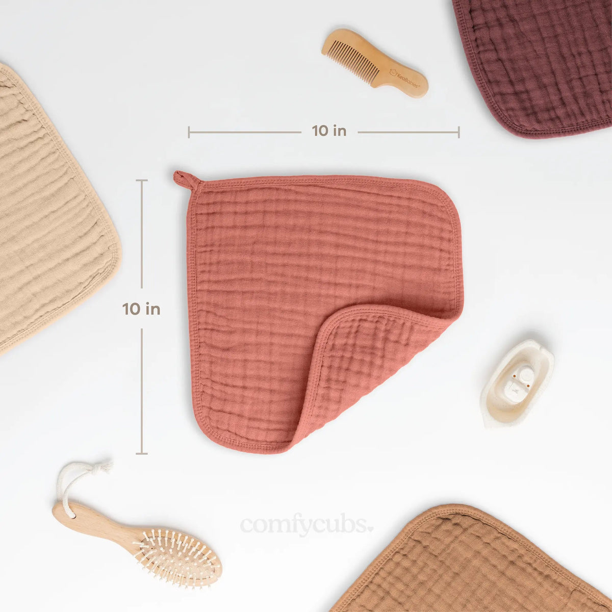 Comfy Cubs Muslin Washcloths in Dusty Rose - 