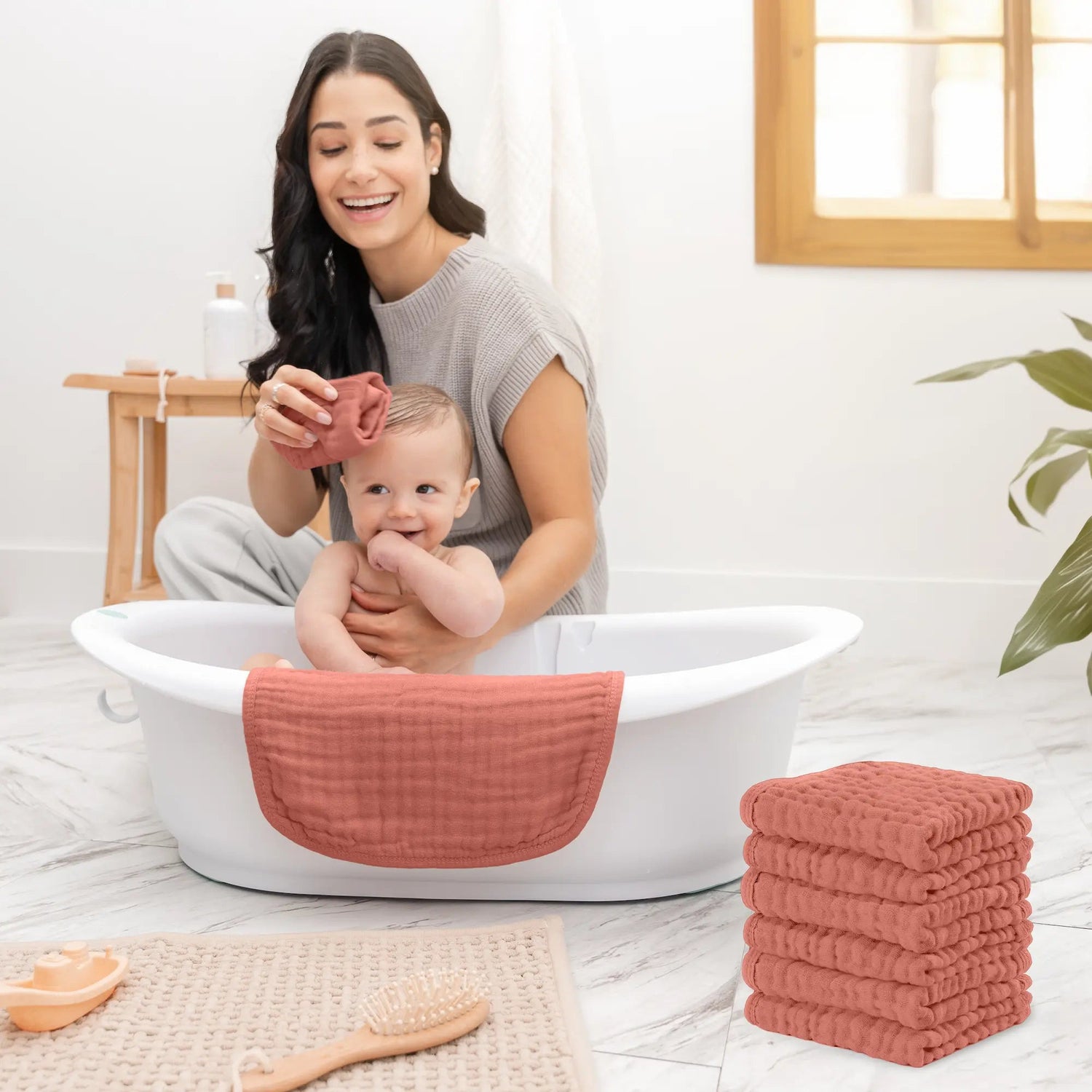 Comfy Cubs Muslin Washcloths in Dusty Rose - 