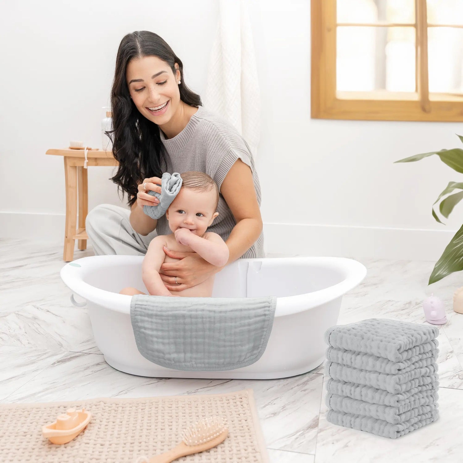 Comfy Cubs Muslin Washcloths in Heather Blue - 