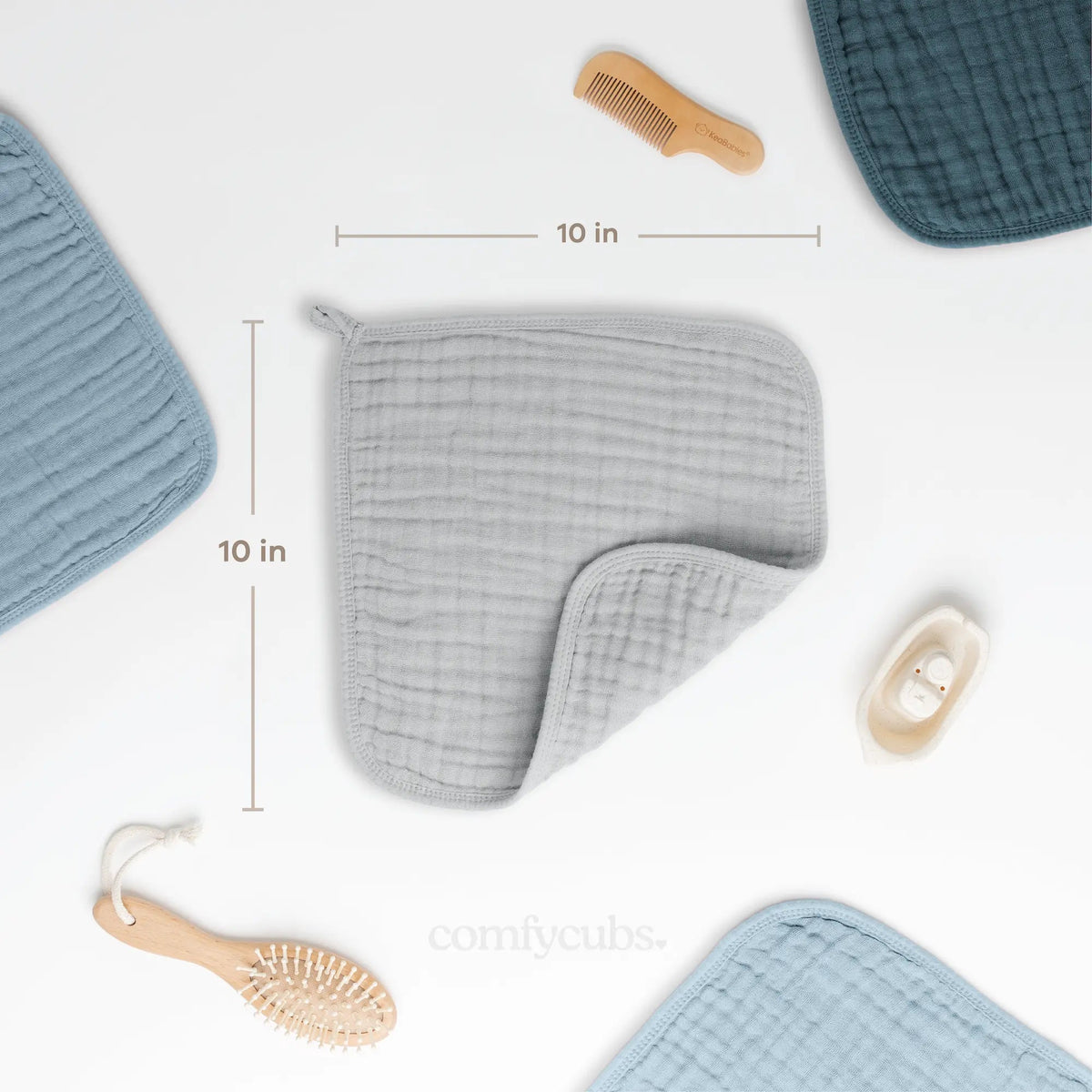 Comfy Cubs Muslin Washcloths in Heather Blue - 