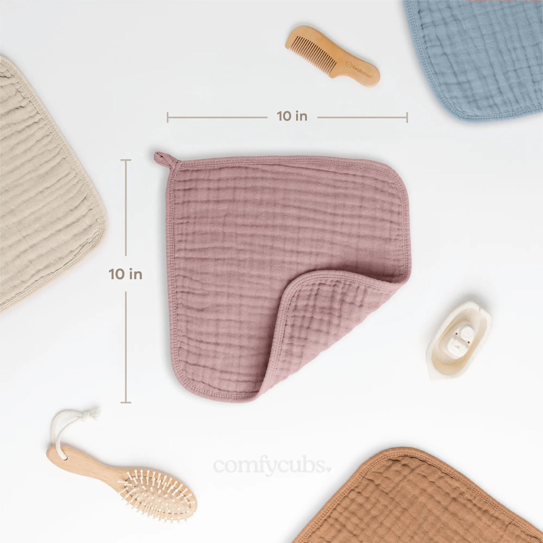 Comfy Cubs Muslin Washcloths in Mauve - 