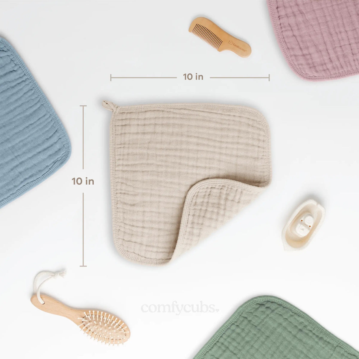 Comfy Cubs Muslin Washcloths in Sand - 