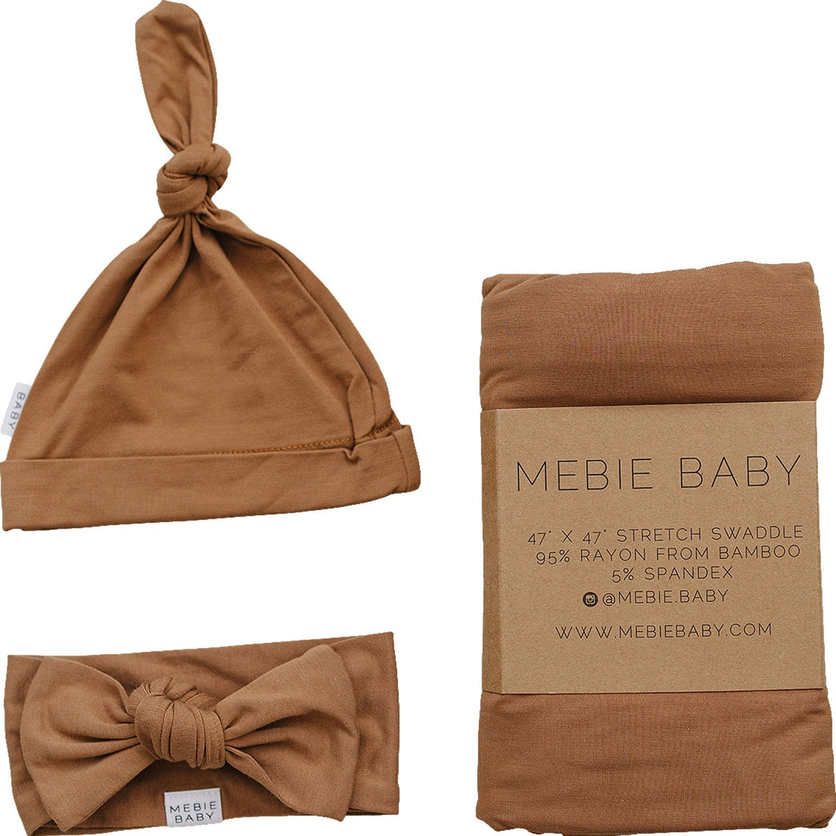 Mebie Baby Mustard Bamboo Hat Or Head Wrap Swaddle Set For Newborns Size 0 To 3 - 