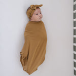 Mebie Baby Mustard Bamboo Hat Or Head Wrap Swaddle Set For Newborns Size 0 To 3 - 