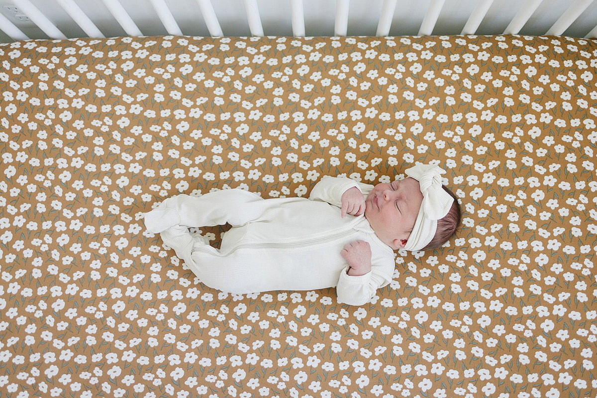 Mebie Baby Mustard Floral Bamboo Stretch Crib Sheet - 