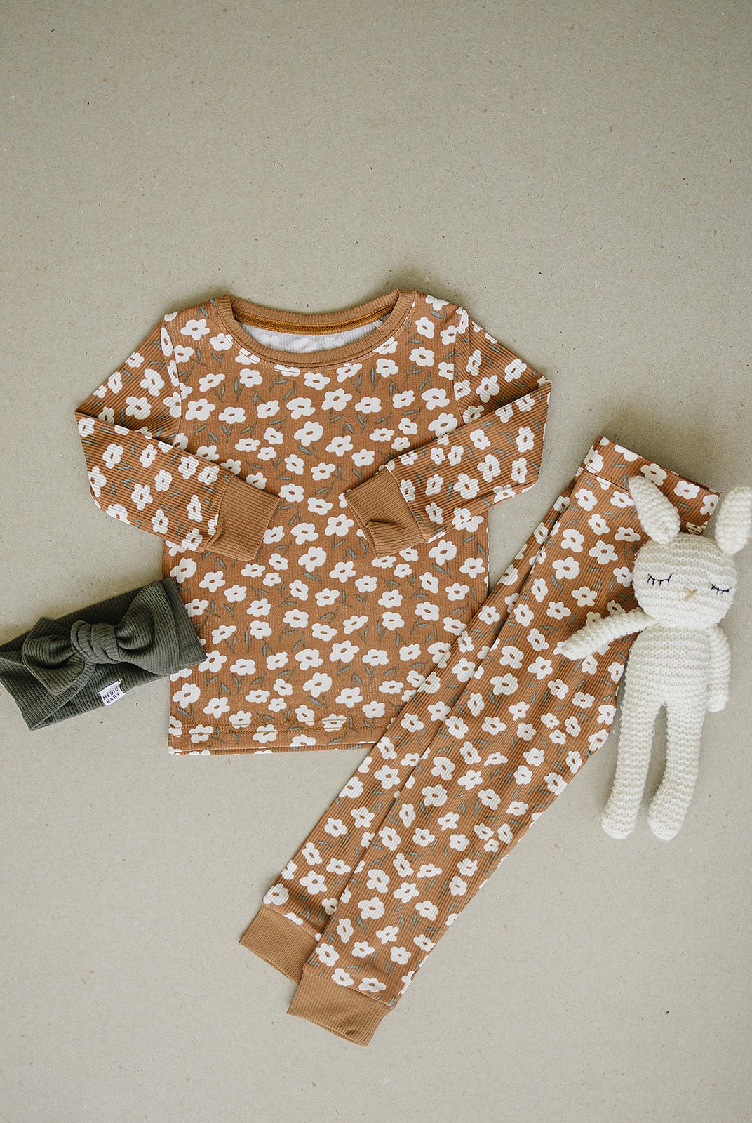 Mebie Baby Mustard Floral Ribbed Bamboo Cozy Set - 