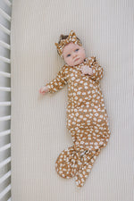 Mebie Baby Mustard Floral Ribbed Bamboo Head Wrap - 