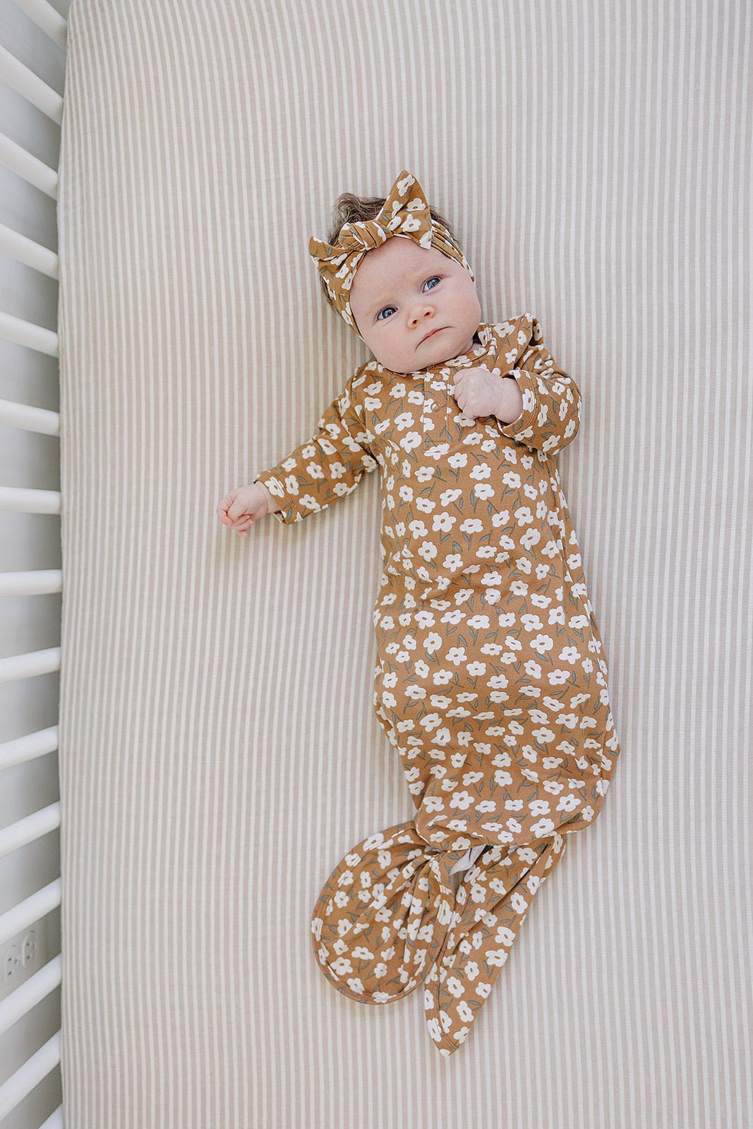 Mebie Baby Mustard Floral Ribbed Bamboo Head Wrap - 