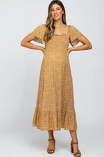 PinkBlush Mustard Floral Smocked Maternity Maxi Dress - 