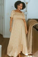PinkBlush Mustard Floral Smocked Maternity Maxi Dress - 