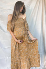 PinkBlush Mustard Floral Smocked Maternity Maxi Dress - 