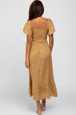 PinkBlush Mustard Floral Smocked Maxi Dress - 