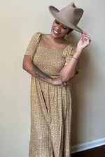 PinkBlush Mustard Floral Smocked Maxi Dress - 