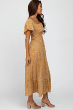 PinkBlush Mustard Floral Smocked Maxi Dress - 