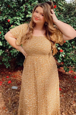 PinkBlush Mustard Floral Smocked Maxi Dress - 