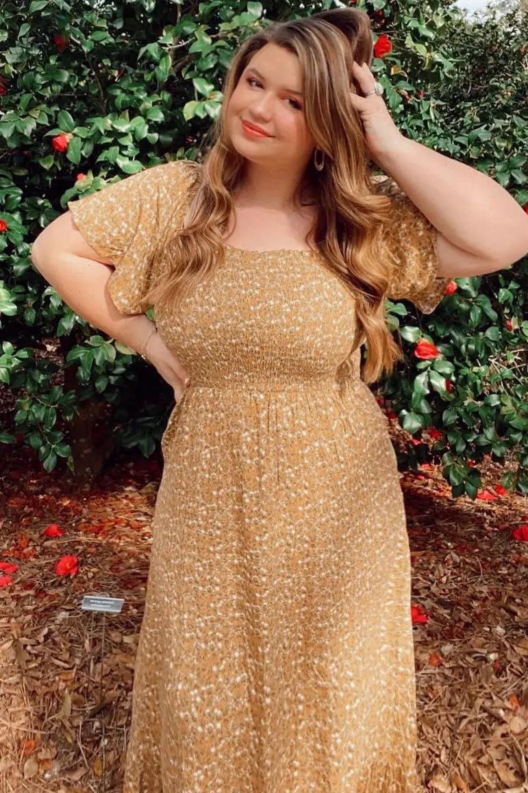PinkBlush Mustard Floral Smocked Maxi Dress - 