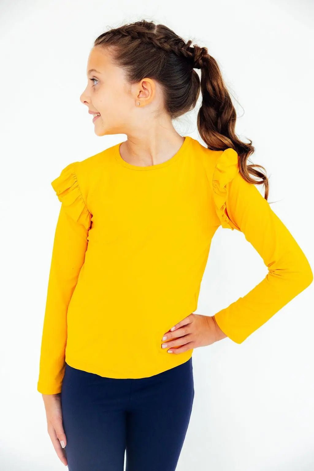 Mila & Rose ® Mustard L/S Ruffle Tee - 