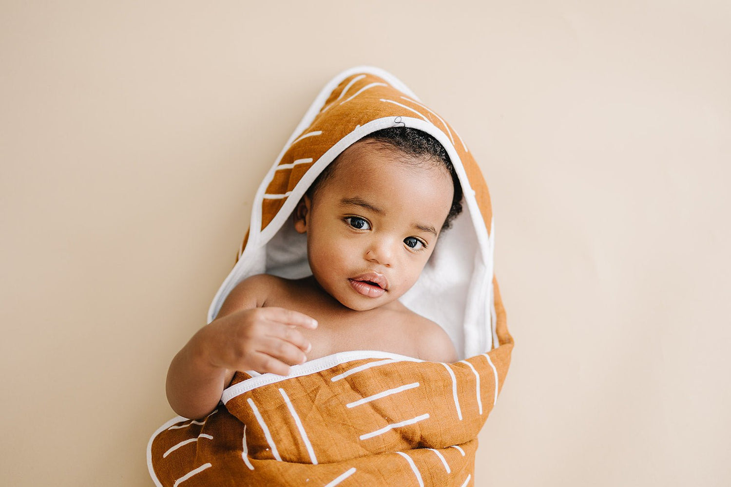 Mebie Baby Mustard Mudcloth Muslin Hooded Towel - 