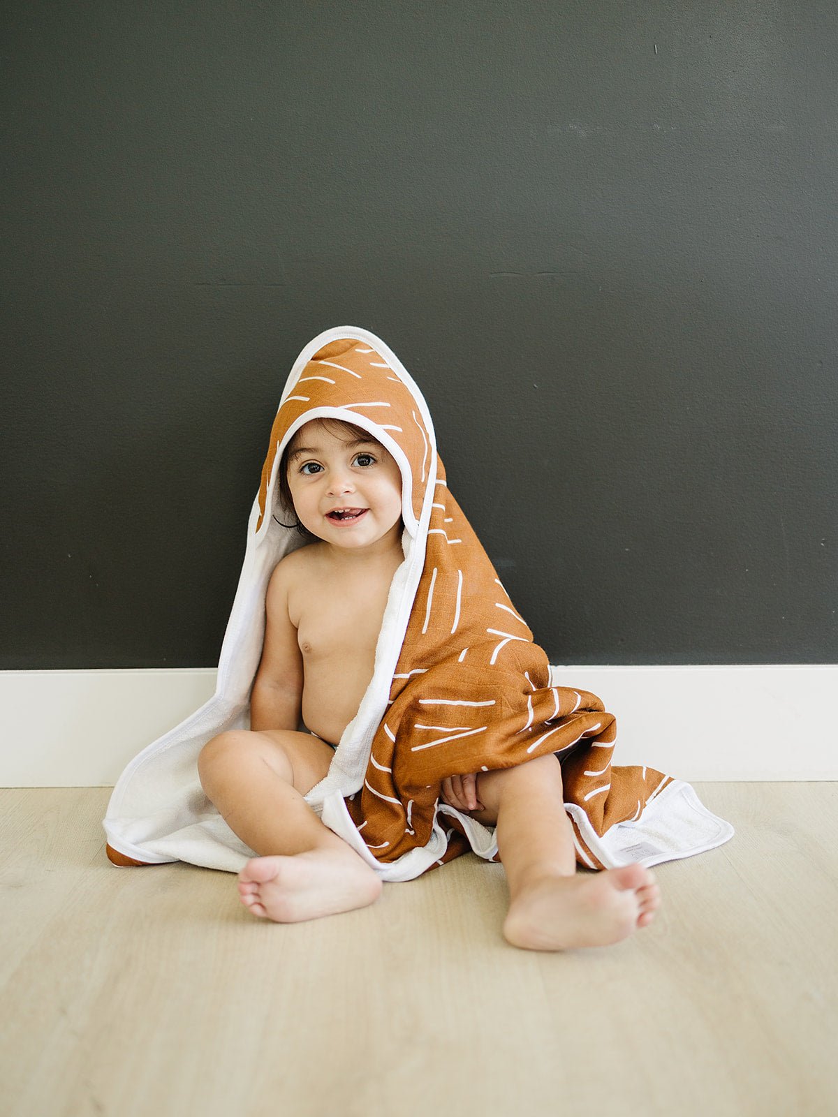 Mebie Baby Mustard Mudcloth Muslin Hooded Towel - 