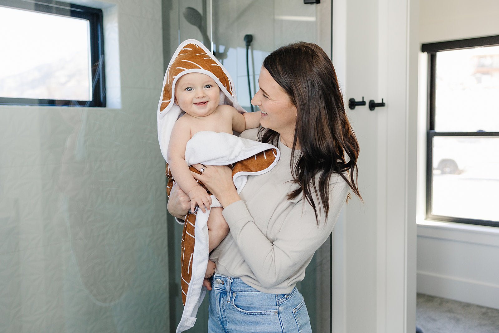 Mebie Baby Mustard Mudcloth Muslin Hooded Towel - 