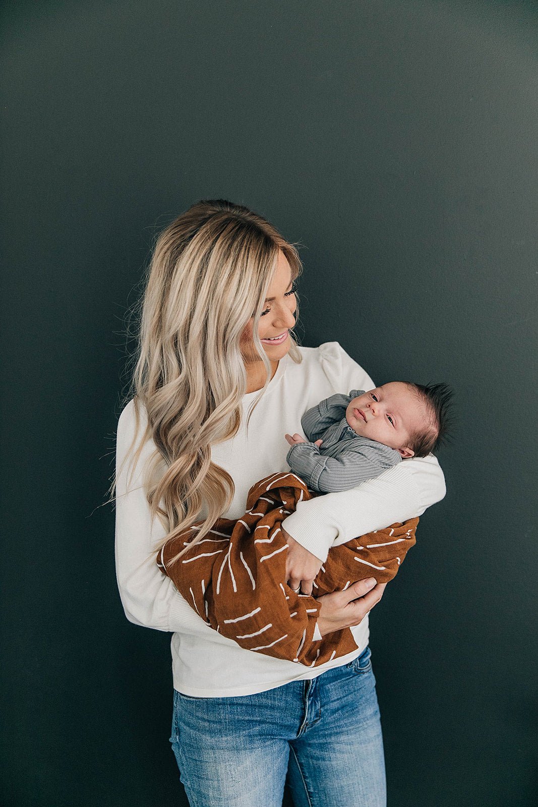 Mebie Baby Mustard Mudcloth Muslin Swaddle Blanket 100 Percent Cotton - 