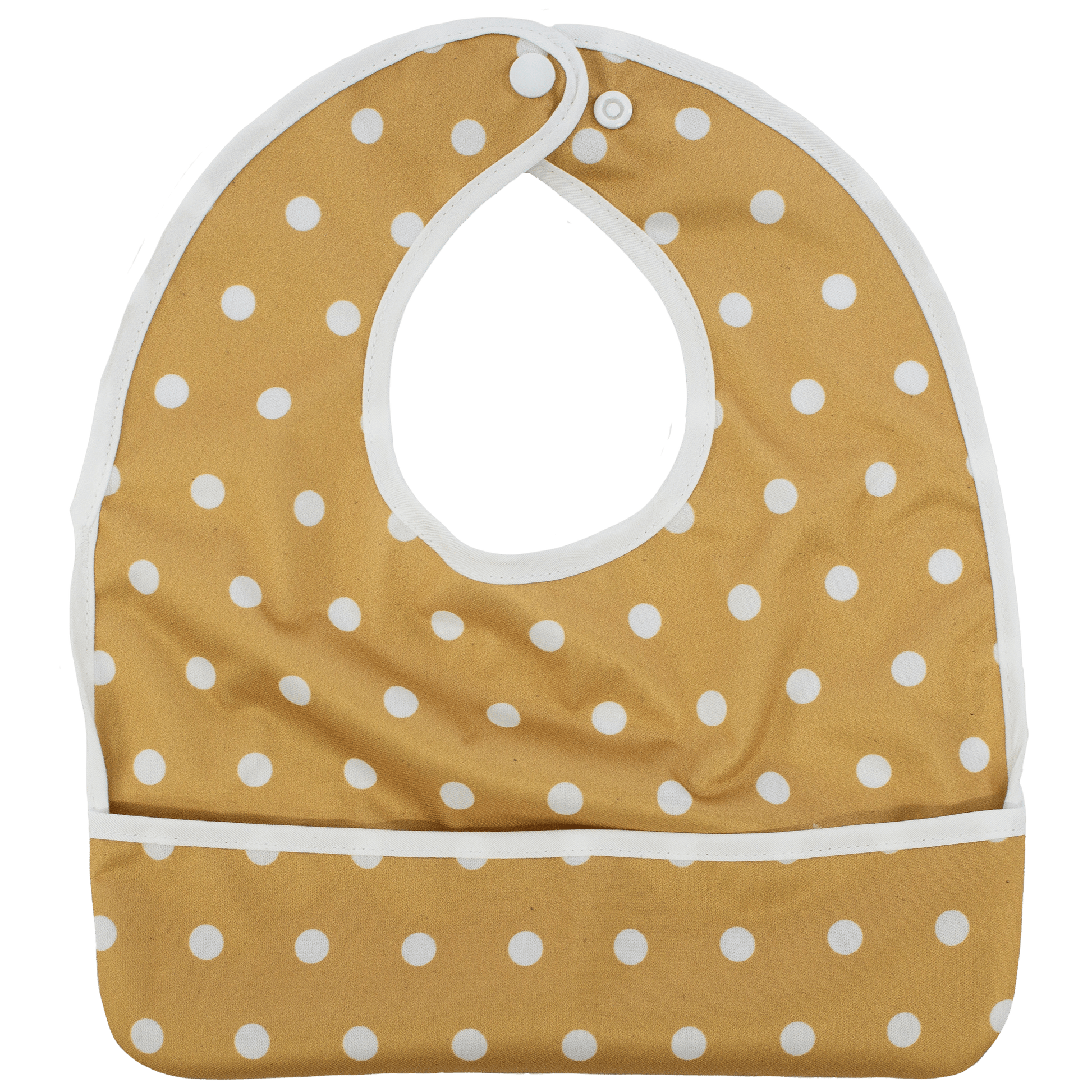 Mustard Polka Dots Flip Bib With Pocket For Food And Drool Machine Washable PUL Texas Tushies