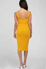 PinkBlush Mustard Ribbed Fitted Dress - 