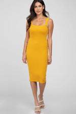 PinkBlush Mustard Ribbed Fitted Dress - 