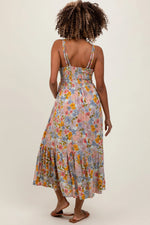 PinkBlush Muticolor Floral Double Strap Lace Trim Maternity Midi Dress - 