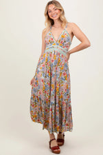 PinkBlush Muticolor Floral Double Strap Lace Trim Midi Dress - 